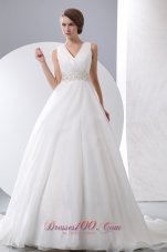 Gergeous A-line V-neck Wedding Dress Taffeta Organza Ruch