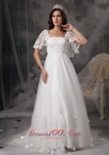 Empire Square Cheap Wedding Dress Tulle Lace Appliques