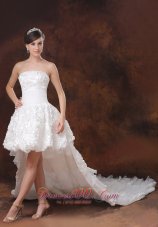 Beautiful High-low White Wedding Dress Rolling Flowers