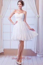 White A-line Sweetheart Organza Appliques Prom Dress