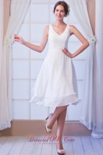 Simple A-line V-neck Knee-length Chiffon Wedding Dress