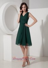 Hunter Green Princess V-neck Prom Minidress Ruch