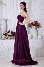 Grape Purple Front Split Prom Evening Gowns Empire Ruch