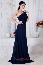 Navy Blue One Shoulder Formal Evening Dress Ruch Brush