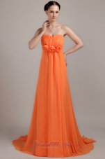Orange Empire Plus Size Prom Dress Handmade Flowers Brush