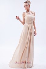 Linen Custom Color Empire Halter Bridesmaid Dress Ruch