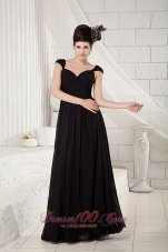 Black Cap Sleeves Little Black Dress Chiffon Beading