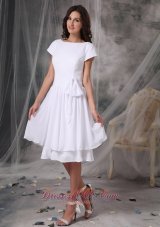 Bateau Short Sleeved Prom Dress Chiffon Knee-length