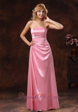 Side Gather Rose Pink Bridesmaid Dress Strapless