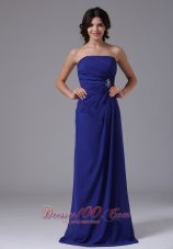 Pleated Clasp Peacock Blue Prom Dress Crystal Strapless