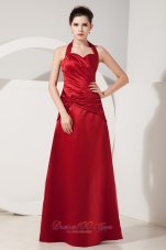 Dark Red Empire Halter Ruch Bridesmaid Dress Floor-length