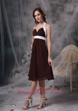 Halter Ruched Chiffon Brown Bridesmaid Wedding Dress