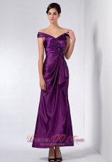 Off The Shoulder Purple Wedding Mother Dress Beaded