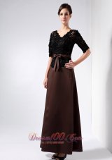 Lace V Neck Beading Brown Bridal Mother Dress