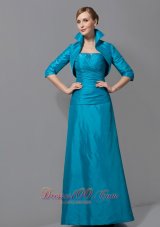 Teal Ruched Column Taffeta Mother Dress Jacket