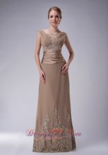 V-neck Champagne Chiffon Mother Dress with Appliques