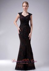 Taffeta V-neck Appliques Brown Mother Of The Bride Dress