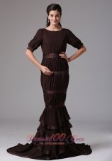 Brown Mermaid Scoop Ruffled Layeres Mother Of The Dress