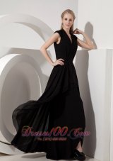 Black Evening Dress Column V-neck Chiffon