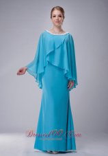 Aqua Blue Scoop Mother-in-law Dresses Chiffon