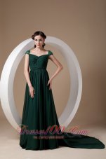 Dark Green Empire Evening Dress Square Chiffon Beading