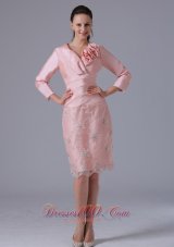 Baby Pink Long Sleeves Mom's Dress Knee-length