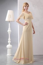 Light Yellow Empire Prom Dress V-neck Chiffon Beading