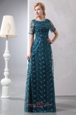 Peacock Green Scoop Mom's Dress Floor-length Lace