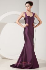 Straps Brush Train Satin Trumpet Bridesmaid Dress