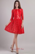 3/4 Sleeves Lace Bateau Mother Bride Dress Mini-length