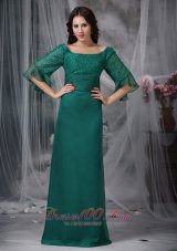 Half Sleeves Flounced Scoop Mother of Bride Dress