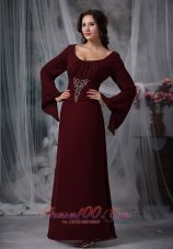 Burgundy Scoop Beading Mother Dress Long Sleeves