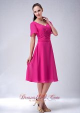 Tea-length Mother Of The Bride Dress Hot Pink