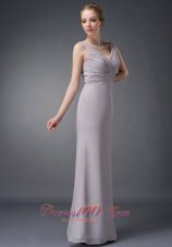 Grey V-neck Ruch Chiffon Mother Of The Bride Dress