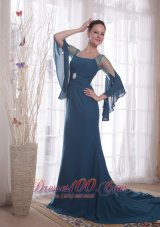 Green Mother Of The Bride Dress Brush Train Chiffon