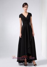 Black V-neck Sequins Mothers Dresses Ankle-length