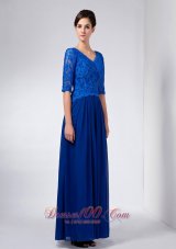 Blue Column Mothers Dresses V-neck Beading Ankle-length