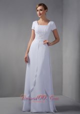 White Mothers Dresses Square Beading Chiffon