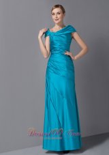 Teal Mothers Dresses Asymmetrical Ruch Ankle-length