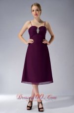 Burgundy Straps Knee-length Chiffon Mothers Dresses