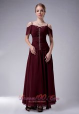 Burgundy Empire Straps Dress For Mothers Ankle-length