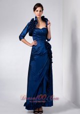 Navy Blue Mother Of Bride Dress Ruched And Ruffles