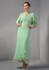 Apple Green Lace Ankle Length Mother Of Bridal Dress