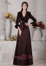 Ruffes Mother Of Bride Dress Long Sleeves Dark Brown