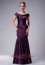 Eggplant Purple Pleated Offer Shoulder Mother's Dress