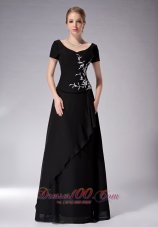 Black Scoop Neck Short Sleeves Chiffon Mother's Dress