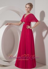 V Neck Hot Pink Mother Of Bride Dress Half Sleeves