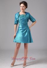 Short Mother Of Bride Dress Turquoise Ruched