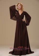 Special Sleeves Dark Brown Chiffon Mother Bride Dress