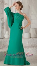 Sea Green One Shoulder Long Sleeves Mother In Law Dress